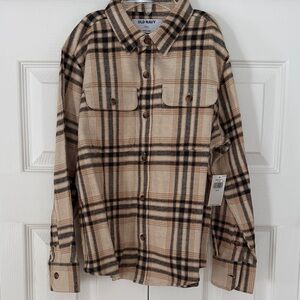 Kid’s Old Navy Tan and Black Plaid Flannel Shirt